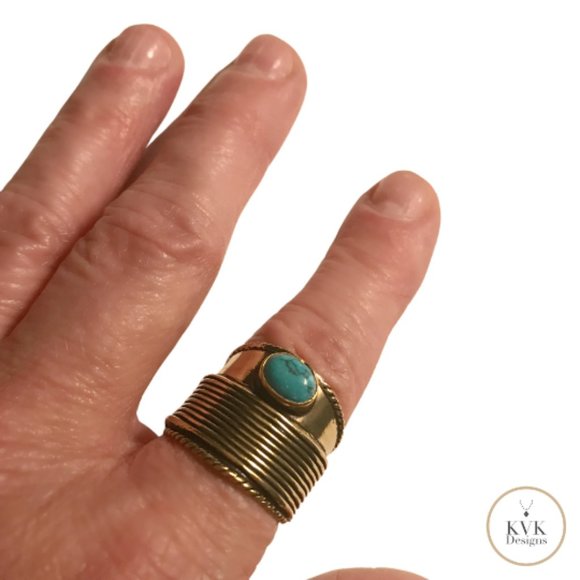 Turquoise Brass Ring - Picture 5 of 7